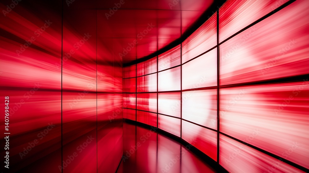 Aufkleber Dynamic red light waves creating a captivating abstract background in a modern space : Generative AI