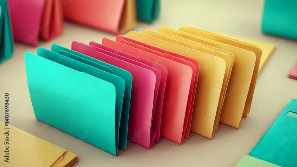 Aufkleber rotating stack of colorful folders on a table with soft lighting generative ai
