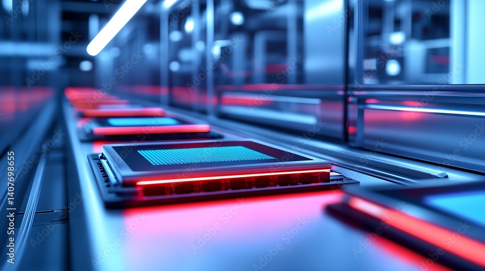 Aufkleber futuristic semiconductor production facility with modern high-tech chips displayed : generative ai