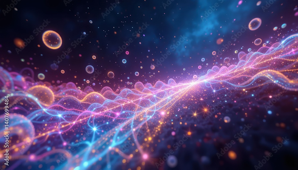 Poster dynamic energy waves cosmic space abstract visuals colorful environment engaging perspective concept