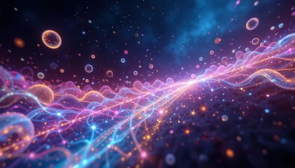 Dynamic energy waves cosmic space abstract visuals colorful environment engaging perspective conceptual art for digital design