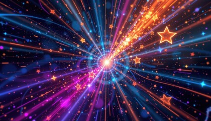 Fototapeta premium Pulsating Star Cluster Illustrate a pulsating star cluster with vibrant colors radiating outwards, showcasing the energy and beauty of the cosmos.