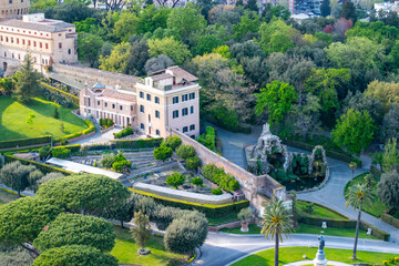 A cityscape view of the city of Rome, Italy as seen from the top of the Dome of St Peter's Basilica