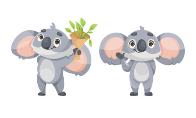 Cheerful Koala Animal with Large Ears and Pretty Snout Vector Set