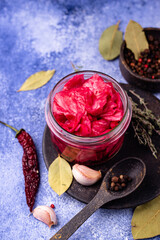 Healthy homemade fermented food in jars