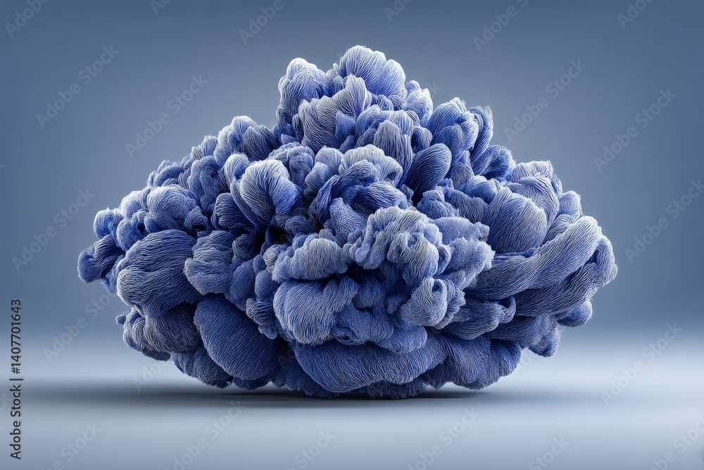 Aufkleber unique blue abstract formation resembles a cloud created with intricate fibers in a studio setting