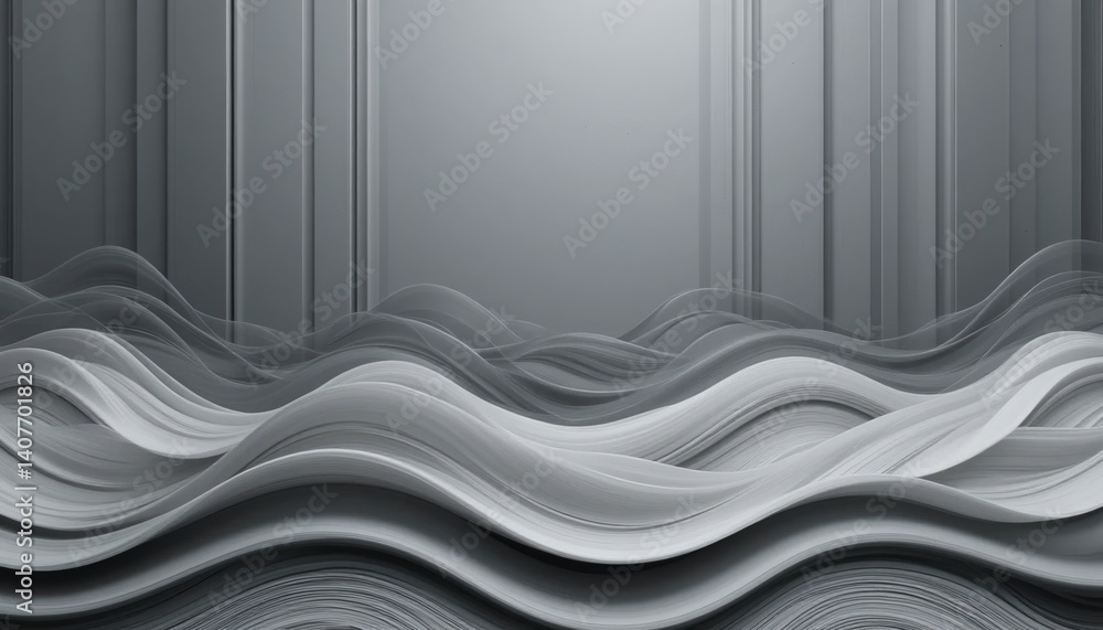 Poster dynamic flowing waves in a monochromatic space abstract art installation minimalist design contempor