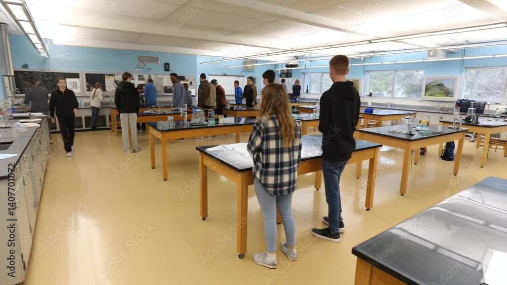 Poster students prepare for science class in a laboratory setting generative ai