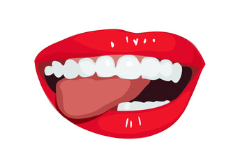 Naklejka premium Red sexy Lips with tongue Vector realistic drawing
