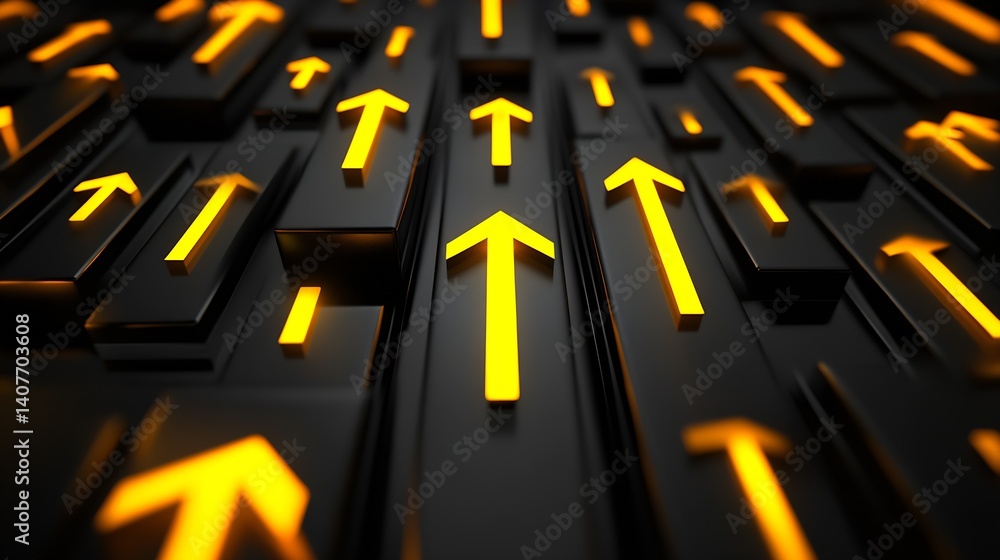 Poster Dynamic 3D Pattern of Yellow Arrows on a Black Background Creating a Modern Design : Generative AI