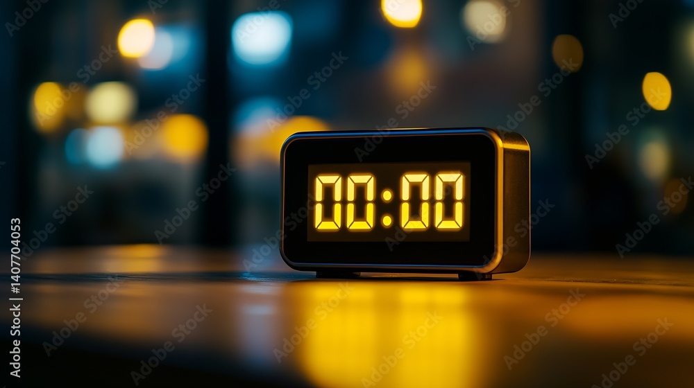 Aufkleber Contemporary digital clock showing zero hour illuminated by warm ambient light in a relaxed atmosphere : Generative AI