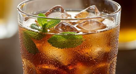 Refreshing iced tea with mint ice cubes in a glass perfect summer drink cool and crisp beverage