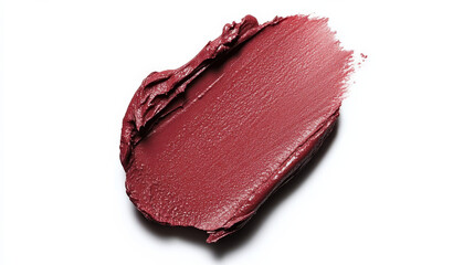 Glossy texture of red-pink lipstick swatch isolated on a white background
