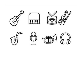 Line art of gaming accessories and player icon in black and white style.
