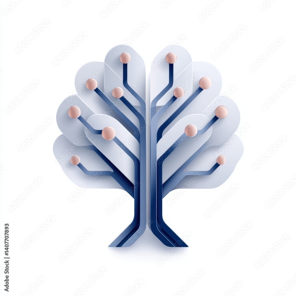Poster a stylized tree design combining organic shapes with geometric lines, symbolizing connection and gro