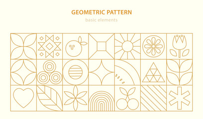 Geometric food line pattern. Natural flower plant simple shape, abstract eco agriculture concept. Vector minimal banner. Bauhaus style.