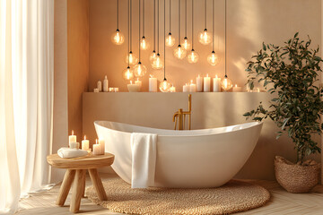 Relaxing Modern Bathroom Interior with Warm Lighting and Candles