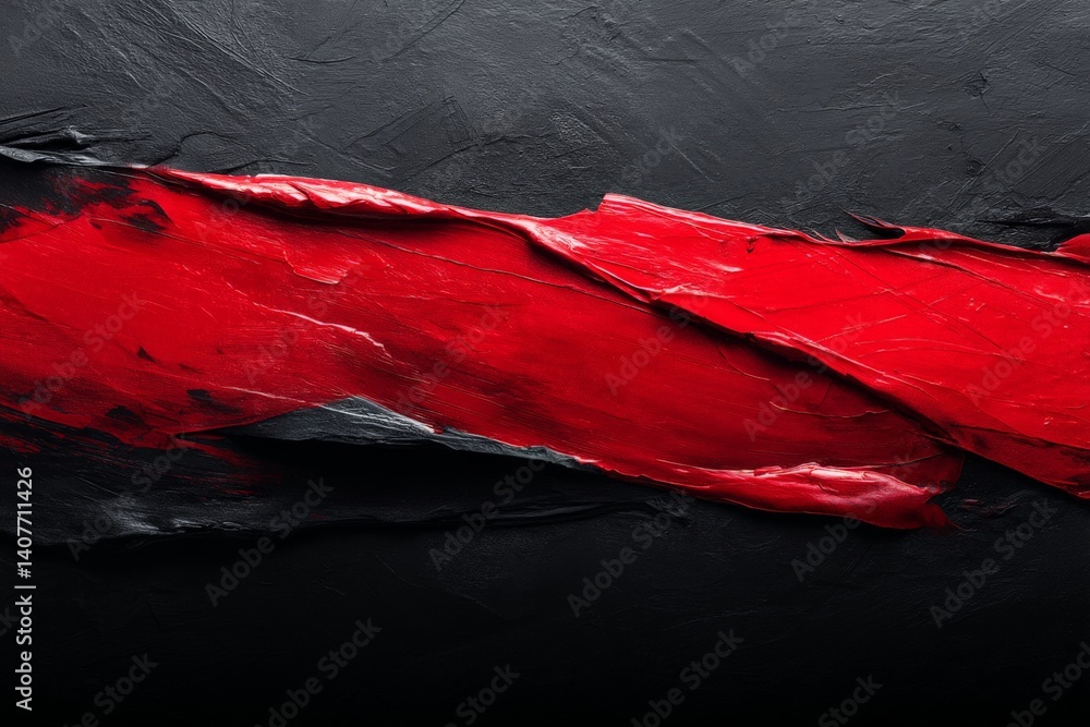 Poster vivid contrast of red and black textured paint creating an abstract art piece displayed in a modern 