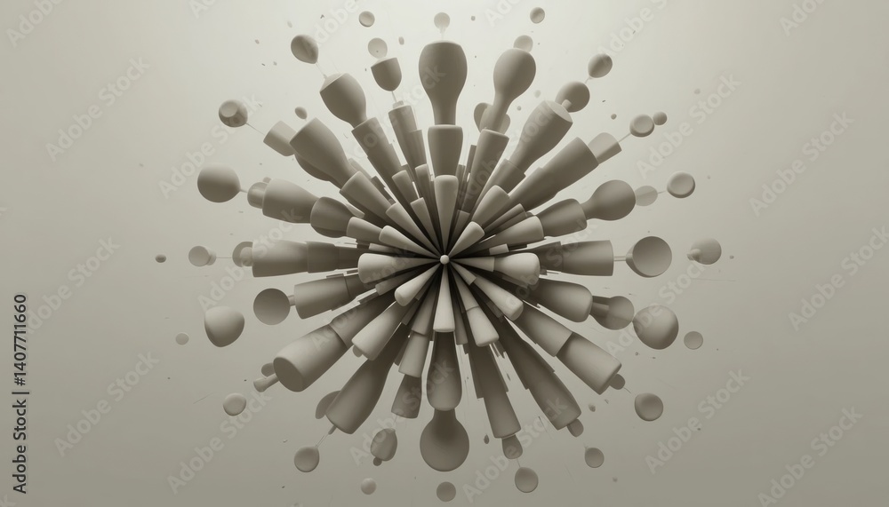 Poster dynamic abstract explosion of shapes 3d digital art contemporary design minimalist environment cente