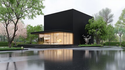 Obraz premium A minimalist black building with a polished finish, ideal for luxury advertisements.