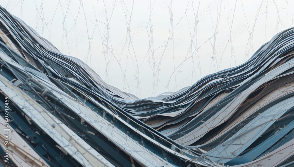 Poster dynamic flowing waves of architecture showcase urban environment abstract design contemporary art mo