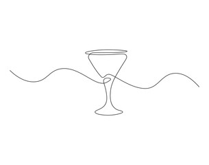 Martini glass outline drawing illustration. Continuous line draw of alcoholic drink vector.