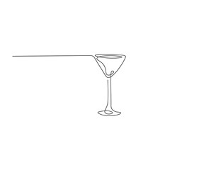 Martini glass outline drawing illustration. Continuous line draw of alcoholic drink vector.