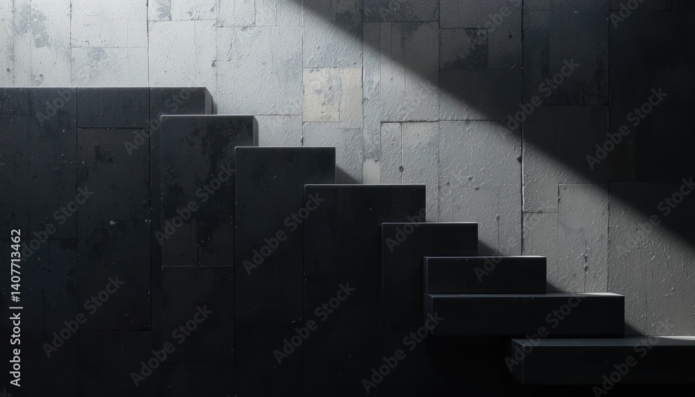 Poster exploring abstract architecture a series of steps in a minimalist environment captured from a dramat