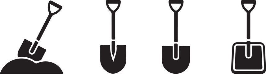  Black silhouettes of various shovels, vector illustrations for digging, construction, and landscaping designs