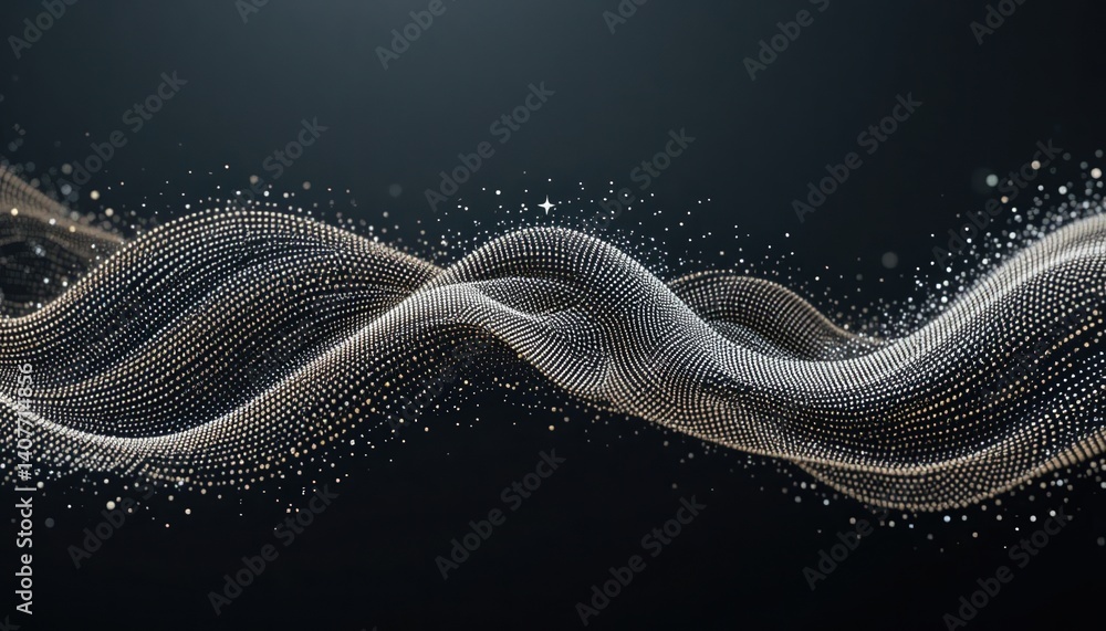 Poster dynamic flow of particles in abstract wave form digital art creative environment high-tech viewpoint