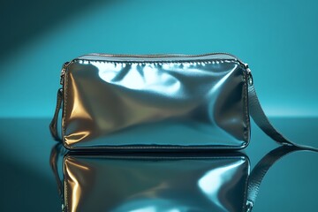 a glossy cosmetic pouch