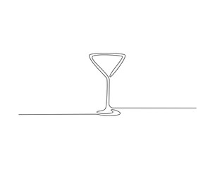 Martini glass outline drawing illustration. Continuous line draw of alcoholic drink vector.