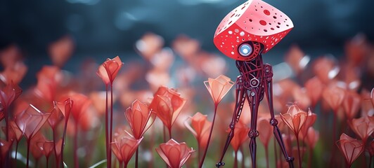 Paper quilling anthurium Nano Robot full body in a sea of diamonds ,ai generative