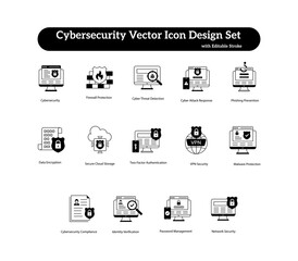 Digital Cybersecurity Symbols Firewall Encryption Network Shield Vector Icon Set