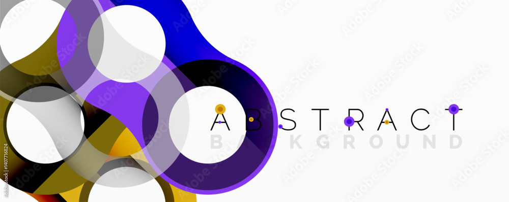Poster colorful overlapping circles create modern design. gradient shades of purple, blue, gold present dyn