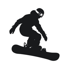 A dynamic silhouette of a snowboarder in mid-air, conveying a sense of speed and athleticism.