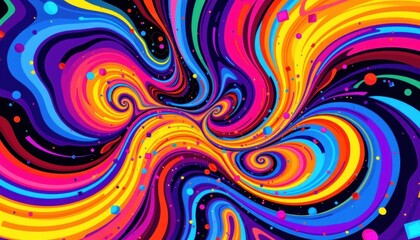 Psychedelic Swirls Generate a vibrant psychedelic pattern with swirling waves and bright contrasting colors, adding playful elements like spirals and dots.