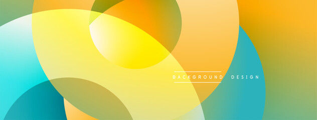 Obraz premium Abstract colorful overlapping circles create dynamic visual effect. Warm, cool tones blend seamlessly, forming modern background design. Smooth gradients enhance depth.