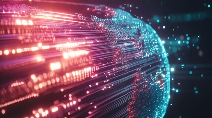 Obraz premium Global Network Connection with Fiber Optic Cables for Technology Concept