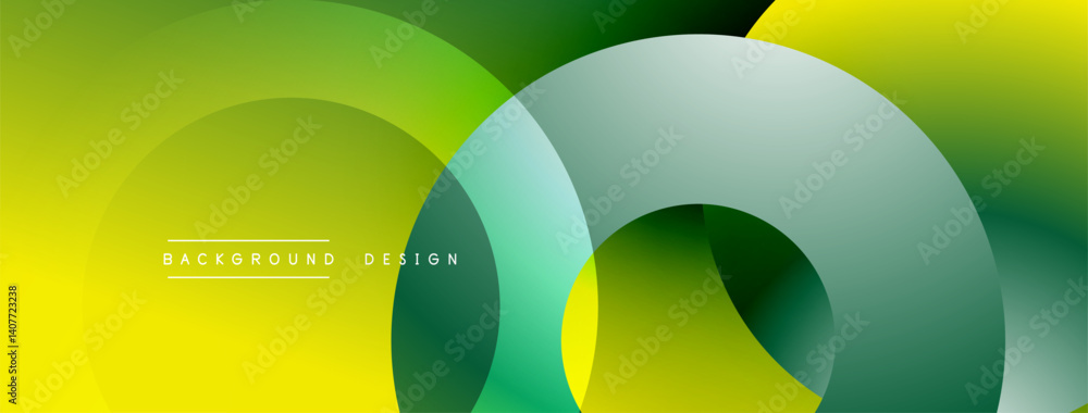 Leinwandbilder Abstract geometric composition. Overlapping circles create dynamic gradients, blending yellow, green hues. Modern design suitable for backgrounds, presentations.