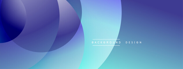 Abstract background features overlapping circles, gradient blues, purples. Modern design evokes fluidity, calmness. Minimal text reads background design.