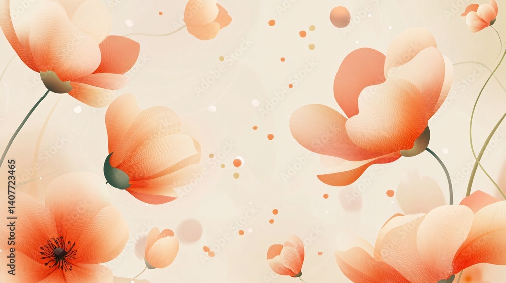 Poster delicate orange poppies floating on a soft background creating a serene atmosphere