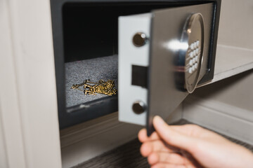 Gold Jewelry Stored Inside Open Safe