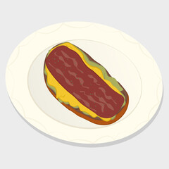 Healthy breakfast still life icon illustration. Healthy meal concept with bread.