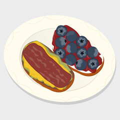 Healthy breakfast still life icon illustration. Healthy meal concept with bread.
