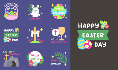 Christian Easter Sticker Set with Religious Symbols in Colorful Cartoon Style