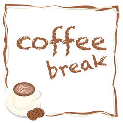 Brown Coffee cup icon and coffee break text