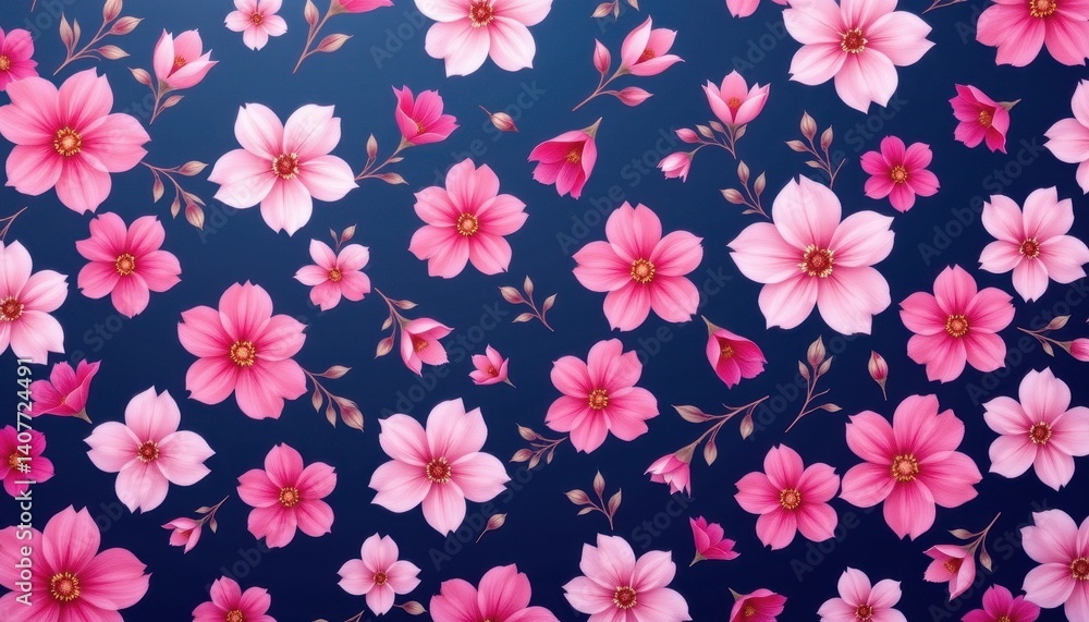 Poster gradient floral pattern visualize flowers that transition in color from light pink to dark pink, set
