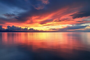 Naklejka premium Dramatic sunset over calm sea