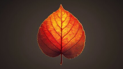 Obraz premium A bold red birch leaf with glowing highlights, centered on a solid warm gray background
